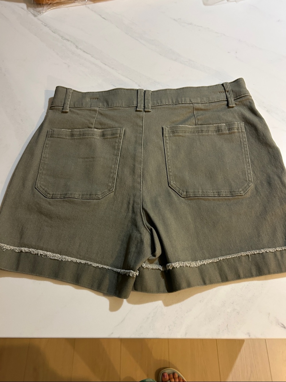 Democracy Olive High Waist Utility Shorts with Frayed Hem - Picture 2 of 2